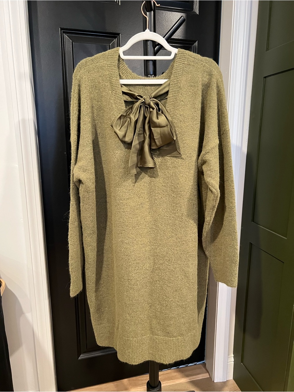 Lands End Olive Green Bow-Back Knit Dress